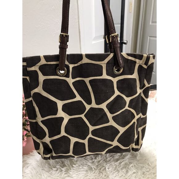Michael Kors Tote Bag Brown Giraffe Print Canvas Shopper Shoulder Bag Pre-owned - Picture 5 of 11